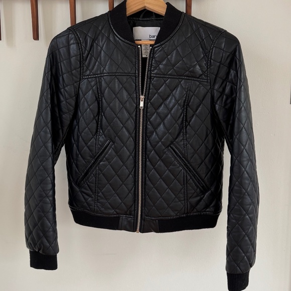 Bar III Black Quilted Leather-Like Bomber Jacket Sz Med - Picture 1 of 3